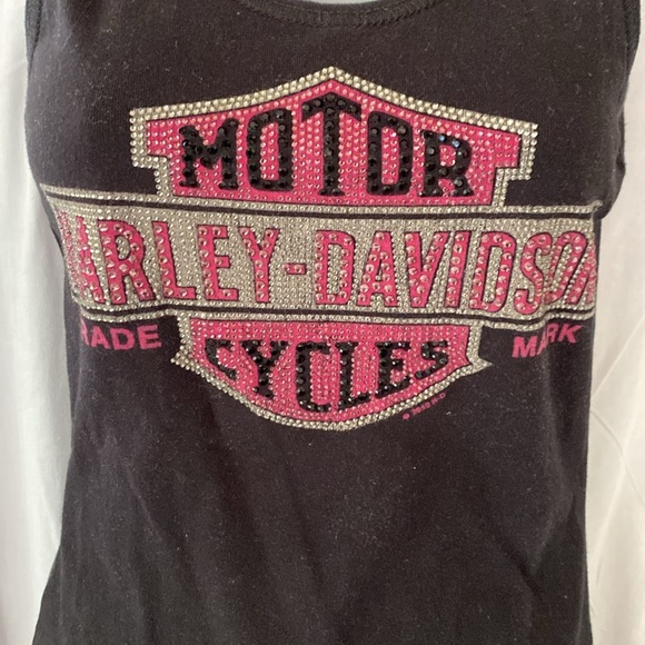 Harley-Davidson Tops - Womens Harley Davidson Black and Pink Glitzy Bling Tank Top shirt size medium